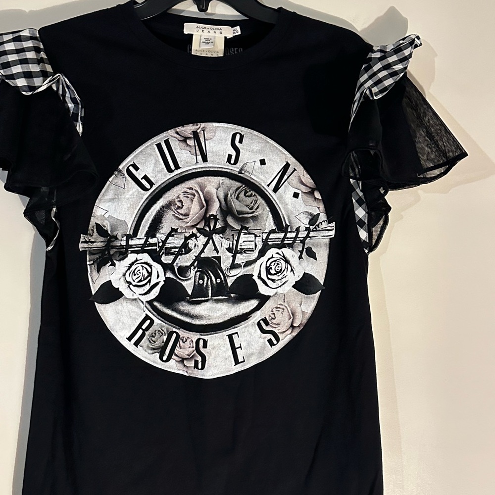 Alice & Olivia Guns N Roses Ruffle Gingham T-Shirt - M/L